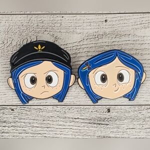 New Coraline Laika 2024 Collector's Pins, Set Of Two, Angry And Happy Coraline